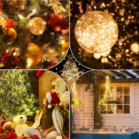 Two Pack 300 LED Solar Fairy Lights 108 Feet Outdoor Indoor Waterproof Twinkle String With 8 Modes And Remote decorated tree and patio