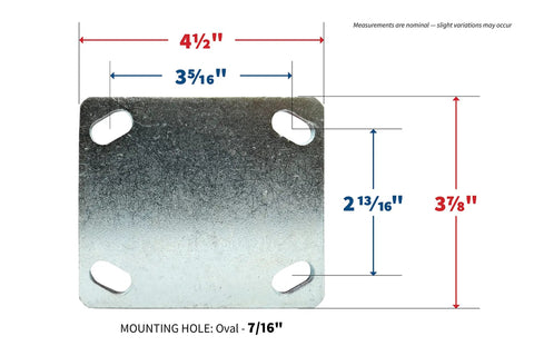 Built Tough 8 Inch Pneumatic Caster Wheel With Rigid Plate And 220 Pound Load Capacity Featuring Precision Ball Bearing Hub close-up mounted plate with measurements.