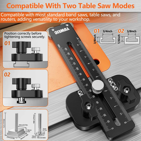 Thin Rip Table Saw Jig With Push Block And Dual Pulleys for Precision Repeatable Narrow Strip Cuts Fits 3/8 x 3/4 in T Slots