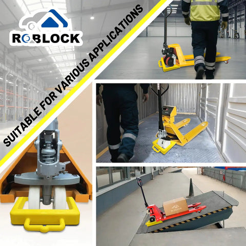 Heavy Duty Pallet Jack Chock Wheel Stopper Stabilizes Pallet Trucks On The Jobsite For Safer More Efficient Handling 14.2 Inch Long By 11.2 Inch Wide By 2 Inch High Yellow 2 Pack