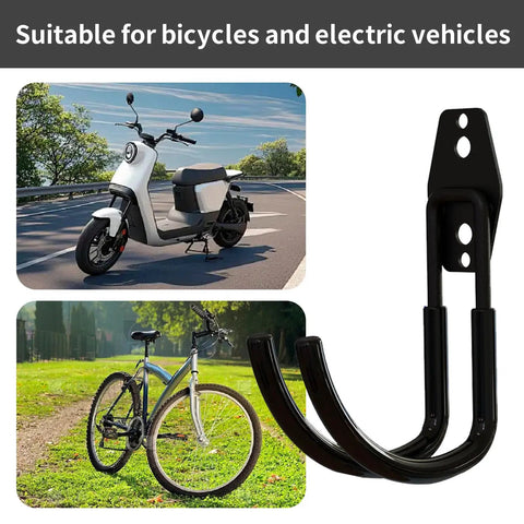 2 Piece Beefy Carbon Steel Garage Storage Hooks And EV Charger Holder Wall Mount With Solid J Hook Design for bikes and scooters