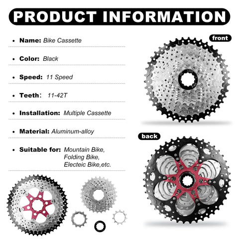 11 Speed Cassette 11-46T Bicycle Sprocket For Road Mountain And Commuter Bikes front and back aluminum-alloy views