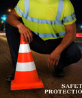 Six Pack Of XL High Visibility Reflective Safety T Shirts Breathable Yellow Unisex Workwear worn by a crouching person at night