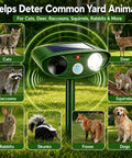 4 Pack Solar Ultrasonic Animal Deterrents With PIR Motion Sensor, Waterproof Outdoor Yard Deterrents For Deer, Raccoons, Squirrels, Cats, Rabbits, Skunks And Foxes That Scare Off Pests With LED Alerts No Fuss Setup on lawn