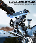 Motorcycle Fork Stem Phone Mount With Vibration Dampener And Anti Shake For A Rock Solid Grip One-Handed Operation shown installed.
