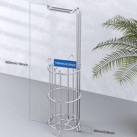 Toilet Paper Holder Stand And Tissue Roll Dispenser For Four Mega Rolls Freestanding Bathroom Storage Rack Must Have Durable Metal Wire Construction And Sleek Silver Finish with dimensions.