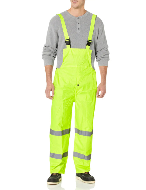 Hi Vis Rain Gear Set With Detachable Hood Three Piece Jacket Bibs For Night Shifts Worksite Ready Neon Yellow Waterproof Rain Suit For Men And Women X Large bibs