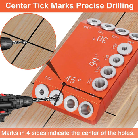 Heavy Duty Aluminum Drill Guide Jig With 30 45 90 Degree Angles Four Size Options Includes 6 Inch F Clamp for precise drilling on wood