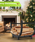 Heavy Duty 30 Inch Firewood Rack For Indoor And Outdoor Use, Rustproof Steel Log Holder with wood, holiday fireplace setting