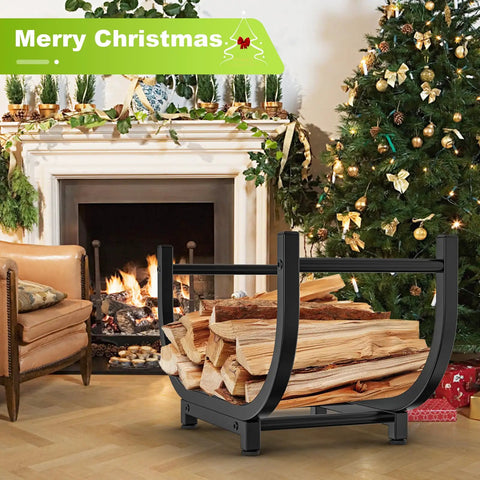 Heavy Duty 30 Inch Firewood Rack For Indoor And Outdoor Use, Rustproof Steel Log Holder with wood, holiday fireplace setting