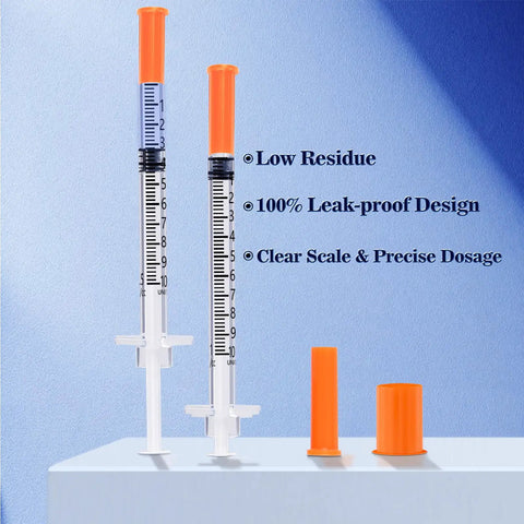 One Milliliter Syringe Five Sixteenth Inch 30 Gauge 8mm U 100 Lab Supplies Individually Wrapped Pack Of Twenty Five Sterile Medical Syringes For Precise Dosing And Safe Disposal, sterile syringe with orange cap and clear scale