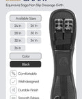 Non Slip Dressage Girth With Gel Long Girth For Horses 26 Inch Black Ergonomic Contoured Fit Easy Care PU Material length guide