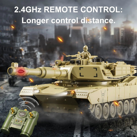 Realistic M1A2 Abrams RC Tank With IR Battle, Lights And Sounds in action with remote control, 1 to 28 scale military vehicle
