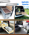 Beefy Drawer Slides With Lock And Soft Close Full Extension Ball Bearing Detachable Sides For Cabinets And Tool Chests Fits 300mm 500mm Or 950mm Length 1 Pair, installed in RV and truck setups for kitchen utility drawers.