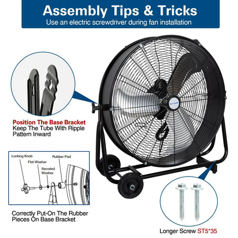 Beefy High Velocity Drum Fan With Two Speed Settings for Industrial Ventilation installation guide