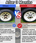 Comparison of rusted and new Push Through Center Caps 3.19 Inch For Trailer, Truck, And RV Wheel Rims Chrome Plated Silver Carbon Steel