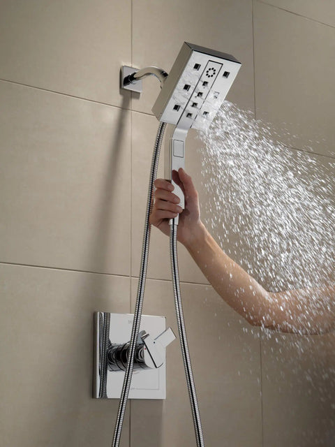 In2ition Four Setting Two In One Shower Combo With H2Okinetic Technology Dual Shower Heads Or Handheld 2.5 GPM Flow Black Stainless Finish