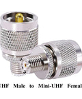 Two Pack PL259 To Mini UHF Coax Adapter Set, PL259 Male To Mini UHF SO239 Female RF Coax Connector, Gold Plated Pins, Nickel Body