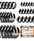 Dianrui 32-piece black stainless steel hose clamp set, 1/4–2 in (6–51 mm), includes storage case.