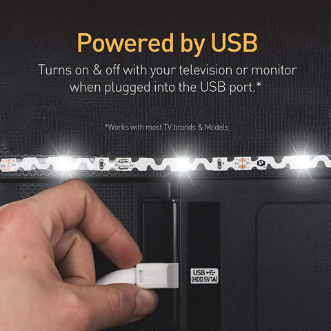 USB cable connecting LED TV Backlight Strip Lights With USB Power, Remote Control, 15 Ambient Color Options And 10 Brightness Modes For 60 To 80 Inch TVs