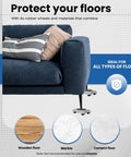 Blue sofa on Beefy Heavy Duty Furniture Mover Dolly With Four Wheels Sliders And Lifter Tool Adjustable 900 lb Load Capacity.