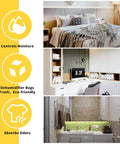 15 Pack Moisture Absorber And Odor Eliminator Hanging Bags For Closets And Home, Activated Charcoal And Calcium Chloride Dehumidifier, Eliminates Damp Musty Smell, Keeps Clothes Fresh, Charcoal Yellow, shown in bedroom, office, and bathroom settings with eco-friendly icons.