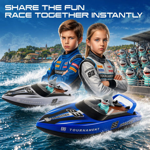 Kids racing two-pack 10 inch remote control boat for pools and salt water fast 15 KPH dual speed RC boats summer toy