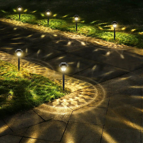 2 In 1 Solar Lights Outdoor Pack Of 10 Led Pathway Lights No Fuss Black Warm White Waterproof Modern Style illuminating walkway