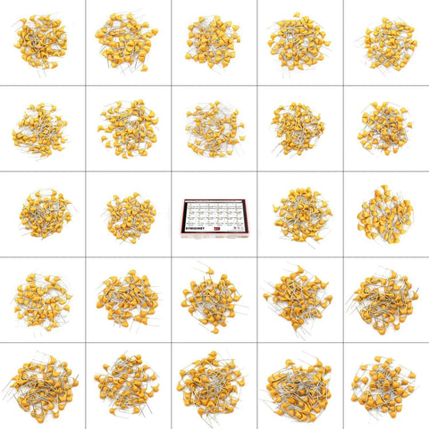 720 Piece DIP Monolithic Multilayer Ceramic Capacitor Kit With 24 Value Assortment displayed in grid layout