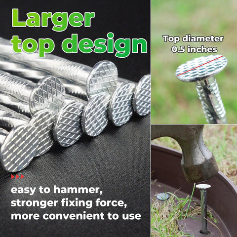 Heavy Duty 6.3 Inch Galvanized Landscape Stakes Spiral Metal Turf Spikes 150 Pack, larger top design view