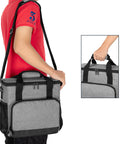 Person carrying Portable Coffee Maker Travel Bag For Keurig K Mini And K Mini Plus with gray durable cushioning and pockets
