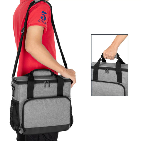 Person carrying Portable Coffee Maker Travel Bag For Keurig K Mini And K Mini Plus with gray durable cushioning and pockets