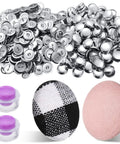 100 Pack DIY Button Kit With Wire Backs And Tools, Self Cover Fabric Buttons Size 24, 0.59 Inch, showing buttons and tools