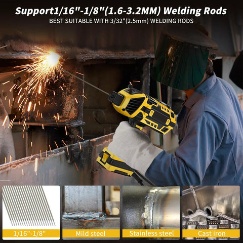 Portable Arc Welder With IGBT Inverter, 20 To 120A, 6 Level Current Adjustment, welding metal with sparks visible