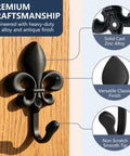 Top Shelf 2 Pack Black Wall Hooks for Kitchen and Bathroom, Vintage Farmhouse Decor, heavy-duty zinc alloy hook with classic finish.