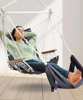 Patio Swing Chair With Adjustable Footrest And Headrest For A Comfy Cloudlike Sit Quilted Fabric And Steel Spreader Bar Wooden Armrests For Porch Or Garden 350 Lb Capacity Hardware Kit Included 2025 Upgrade