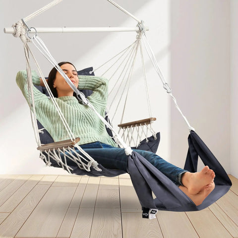 Patio Swing Chair With Adjustable Footrest And Headrest For A Comfy Cloudlike Sit Quilted Fabric And Steel Spreader Bar Wooden Armrests For Porch Or Garden 350 Lb Capacity Hardware Kit Included 2025 Upgrade