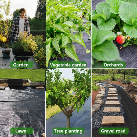 Heavy Duty Garden Weed Barrier Fabric 3ft By 100ft Landscape Ground Cloth With Superior Permeability in various garden settings