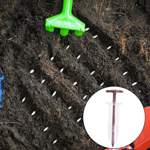 Portable Handy Ergonomic Seed Spreader And Seeder Tool For Lawn And Garden, precise sowing in soil with mini seeder device inset