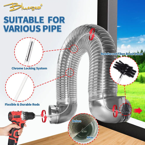 7 Piece 30 Foot Dryer Vent Cleaner Kit With Reinforced Nylon Brushes And Flexible Lint Trap Attachment graphics.
