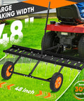 48 Inch Tow Behind Dethatcher With 20 Spring Steel Tines And Two Independent Rows Of Flexing Tines For Fast Yard Grooming, Lawn Sweeper And Garden Aerator Attachment For Riding Mowers, Adjustable Hitch