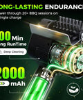 Cordless USB Rechargeable Grill Brush For Grillin On The Go With High Speed 1100 RPM Motor, highlighting battery and bristles