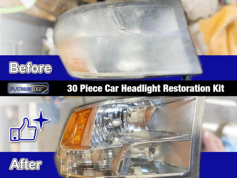 Before and after using Car Headlight Restoration Kit With 3 Inch Lens Polishing Discs And Buffing Pads For Drill 30 Piece Restorer Set.