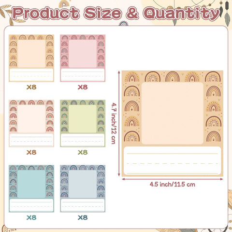 Boho Rainbow Kid Friendly Photo Nameplates For Desk, 48 Pack displayed in various colors and sizes, 4.5 x 4.7 inches each