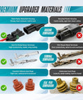 Premium 2 Pin Automotive Waterproof Connector Kit With Removal Tool Sealed Male Female Terminals For Car Truck Marine Boat Motorbike Wiring Repairs Fits 14-18 AWG Heavy Duty Electrical Harnesses showing housing, terminals and seal plug comparisons