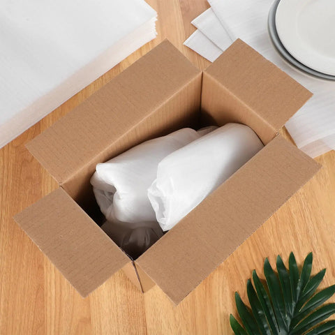 Lightweight Epe Foam Pouches Protective Packing Bags 100 Pieces White for Safeguarding Fragile Glassware, shown in open box.