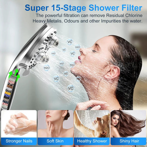 Filter Handheld Shower Head For Residual Chlorine Removal 10 Spray Modes Massage Showerhead With Large 79 Inch Hose