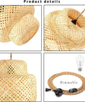 Dope Boho Plug In Pendant Light With Macrame Shade Two Pack showing natural cotton rope detail, LED bulb, and dimmable cord.