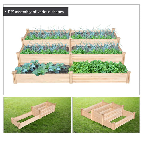 Dual Section Divisible Wooden Raised Garden Bed 8 By 2 Feet Elevated Planter Box For Flowers Vegetables And Herbs Ideal For Backyard Or Patio Outdoor Natural Wood Construction