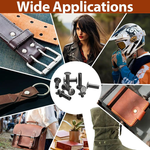 Hella Tough Chicago Screws Kit With 120 Sets Of Versatile Leather Rivets Includes Two Solid Install Tools for various DIY projects.